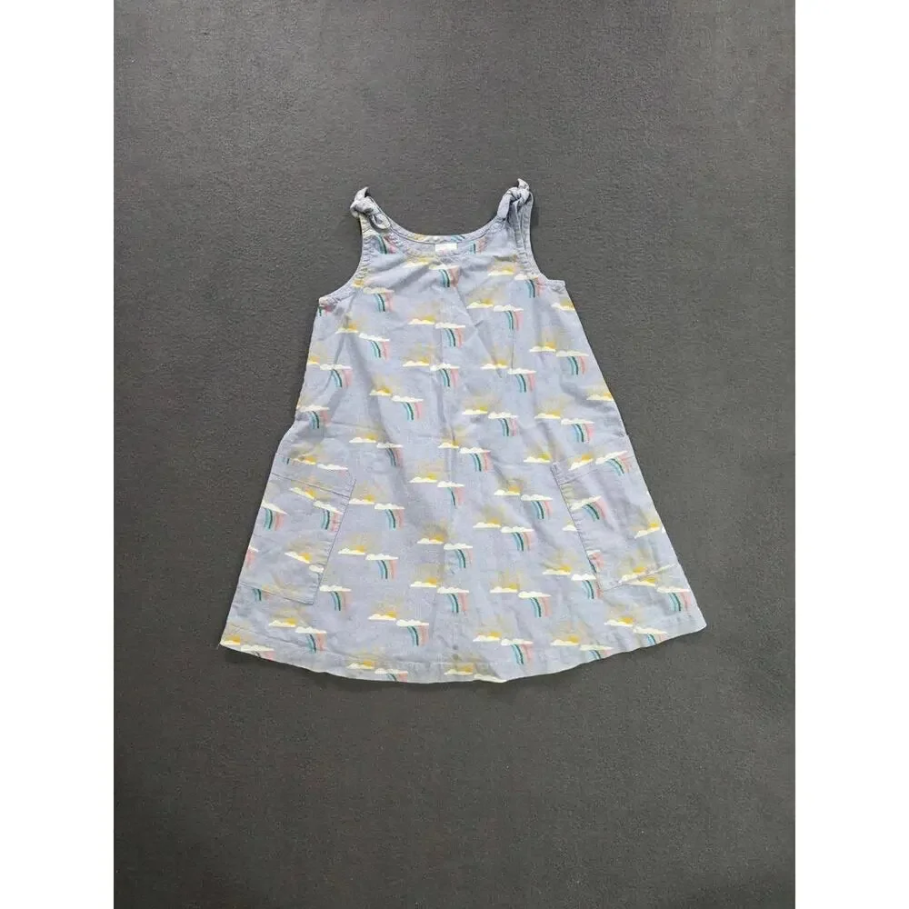 Hanna Andersson Oxford Blue Pillowcase Dress with Sun/Rainbow Print 6-7 A008067